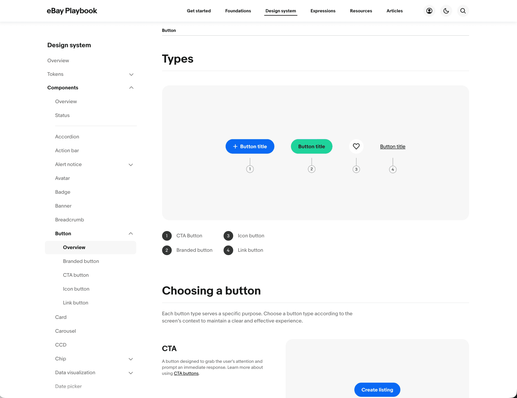 A screenshot of a button component from Ebay's Playbook design system