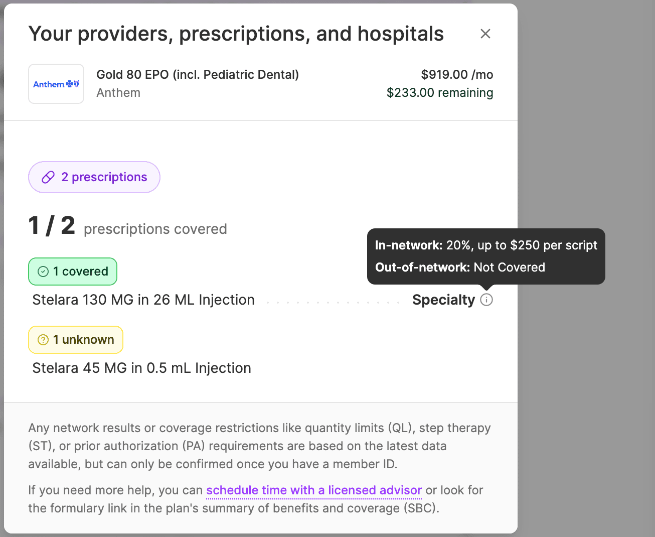 Coverage results for Stelara