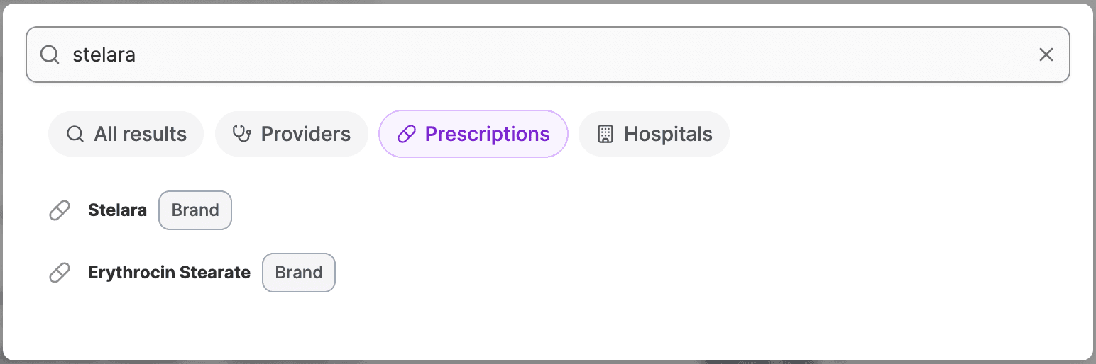 Fuzzy typeahead search for "stelara"