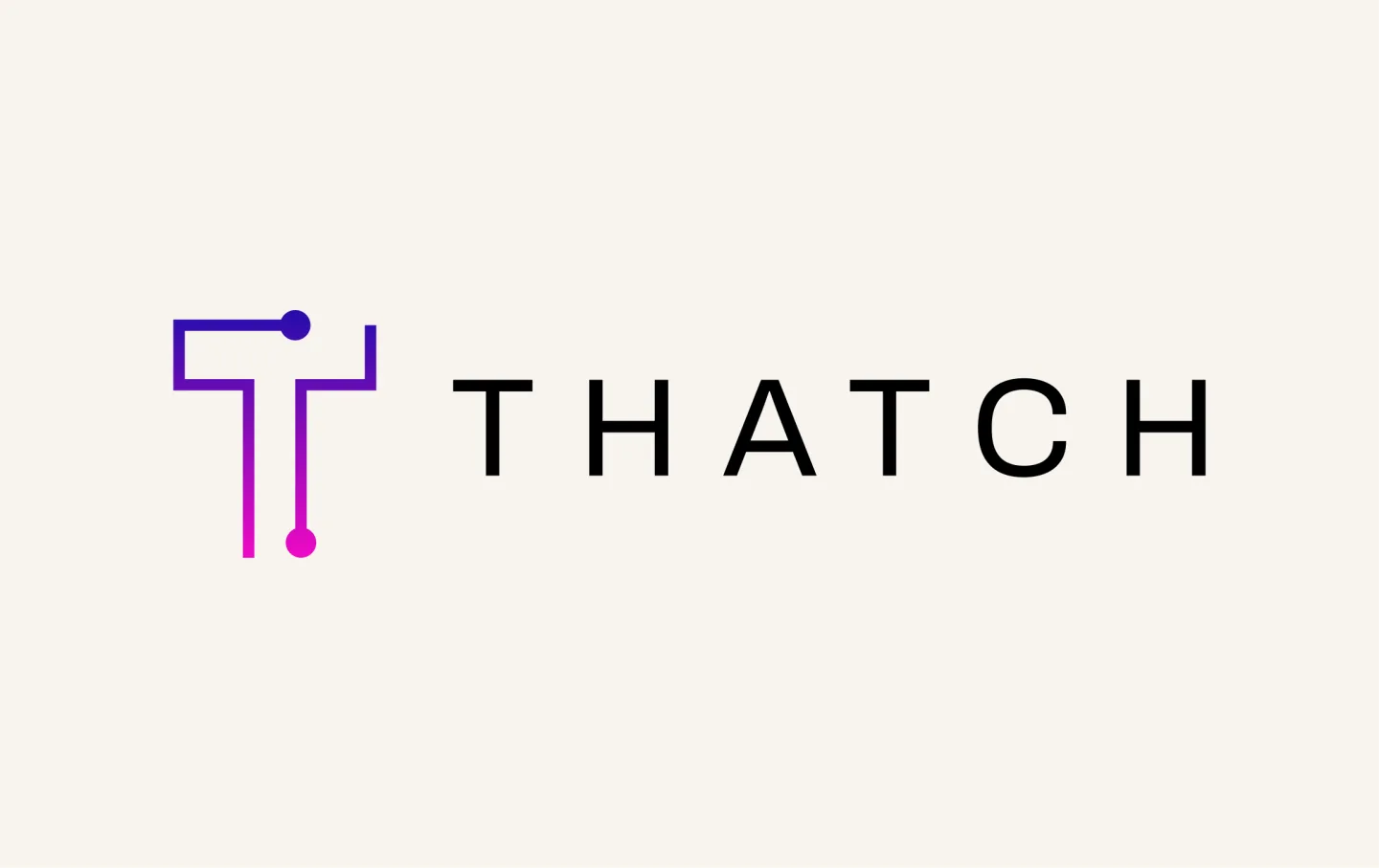Thatch's previous logo: a purple-to-magenta circuit-style T mark next to the wordmark THATCH in a thin, widely-tracked sans