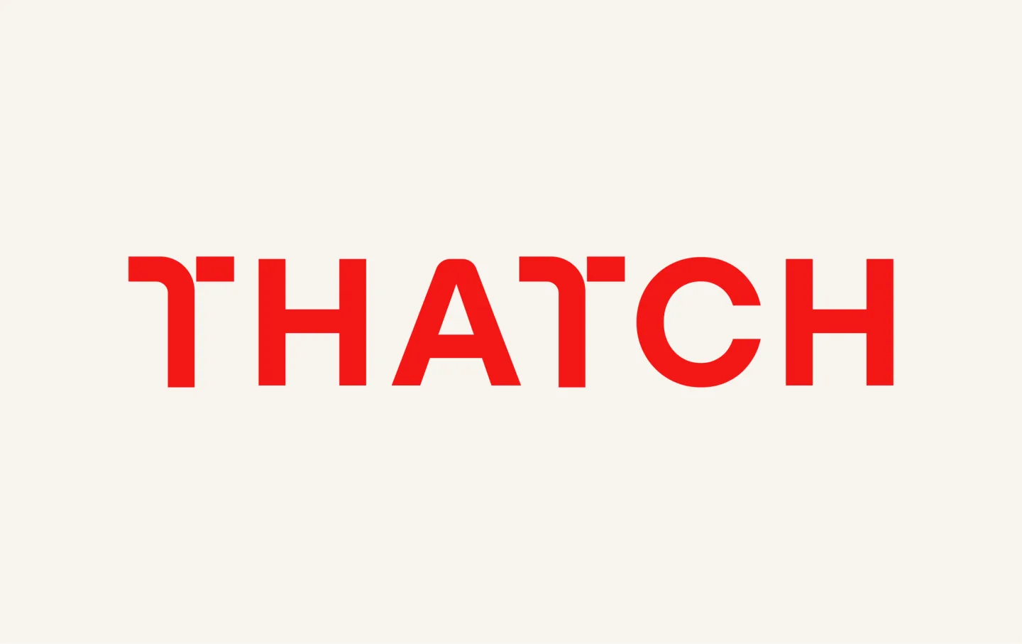 Thatch's new logo: the wordmark THATCH in red, with a custom T whose crossbar breaks into a pathway